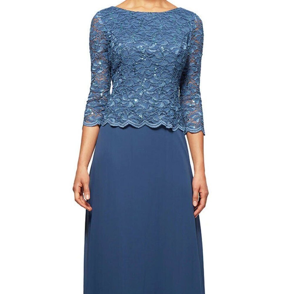 Alex Evenings Westwood Blue Sparkle Mock Two-Piece Chiffon Gown